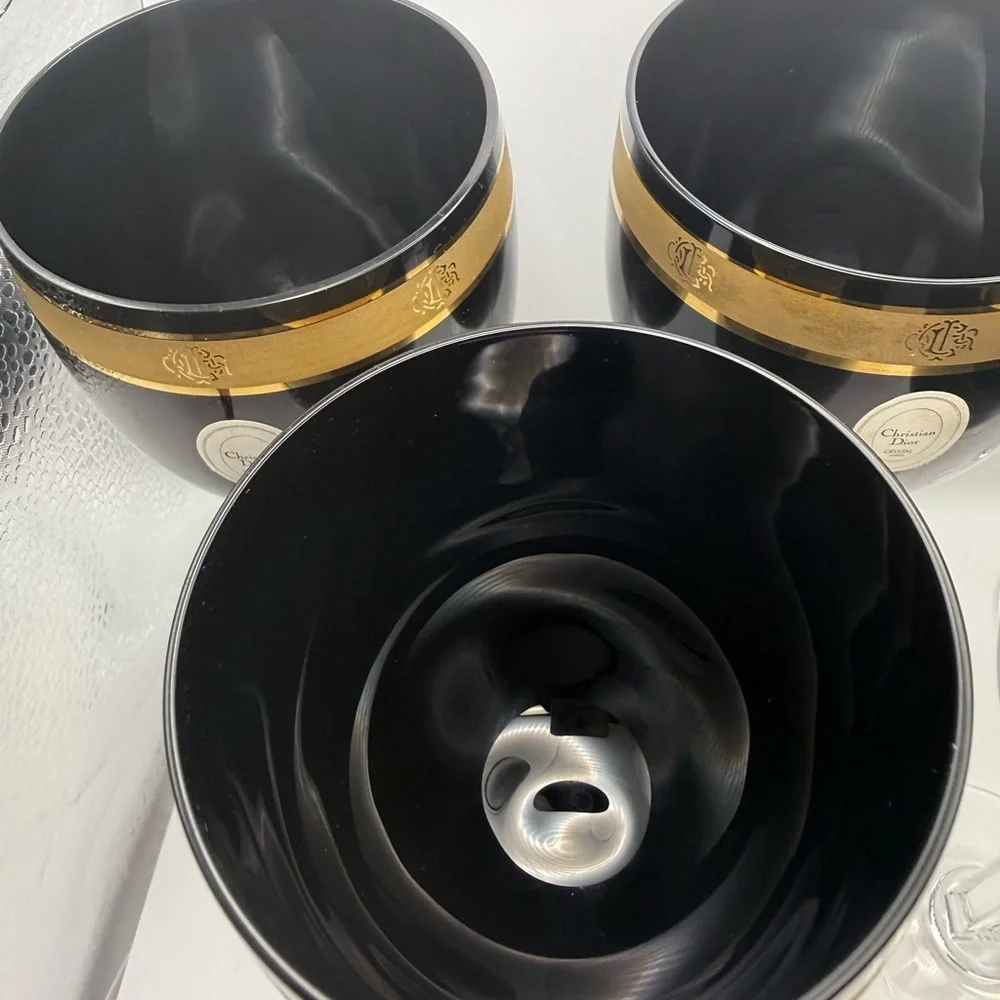 6 Vintage Christian Dior Ebony Gold Wine Crystal Stemware Japan